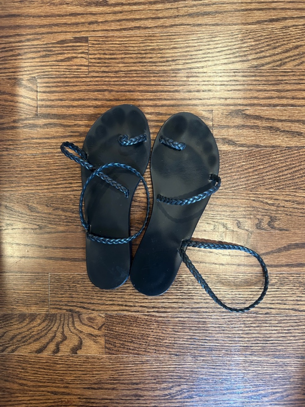 Ancient Greek Sandals Black Braided Leather Flat Sandals
